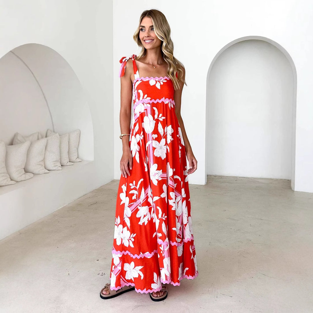 Damen Maxikleid mit verspieltem Trägerdesign und elegantem Druck Drune