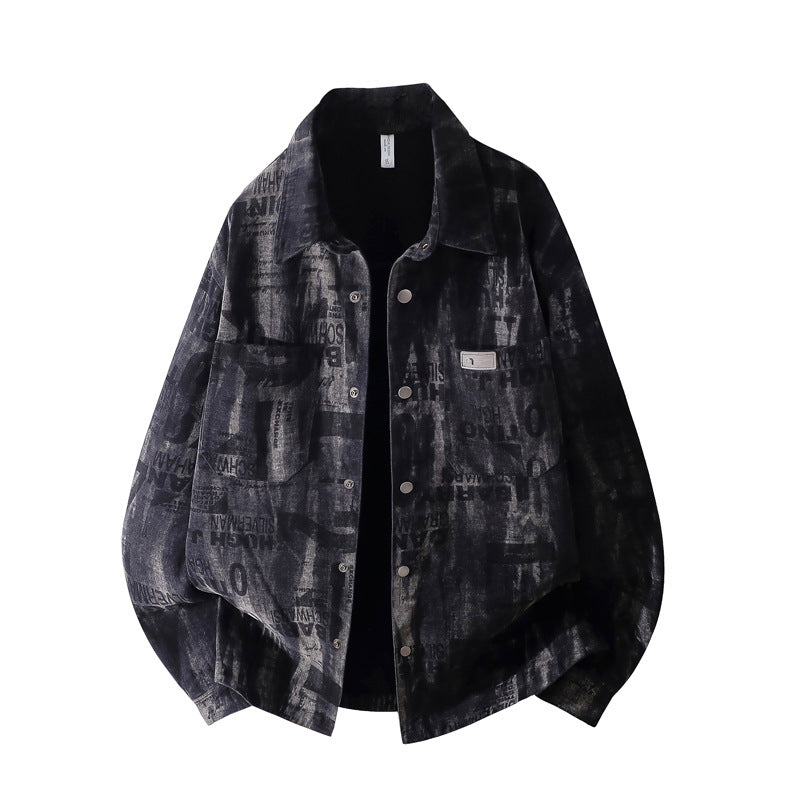 Herren Oversize-Jeansjacke im Used-Print mit Druckknopffront Drune