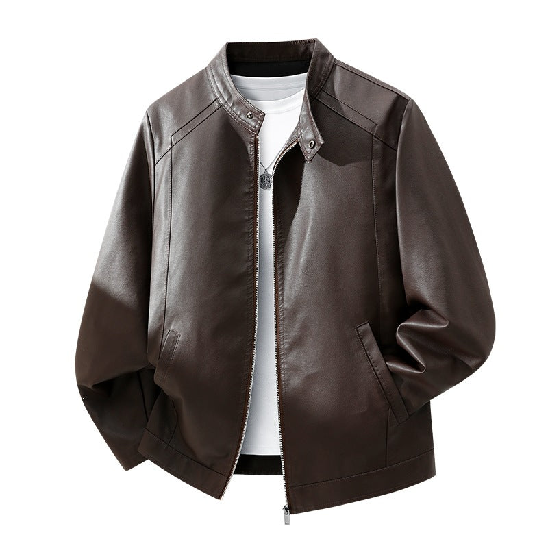 Herren Schlichte Kunstleder-Cityjacke mit Stehkragen, Zweiwege-Reißverschluss & Eingrifftaschen Drune