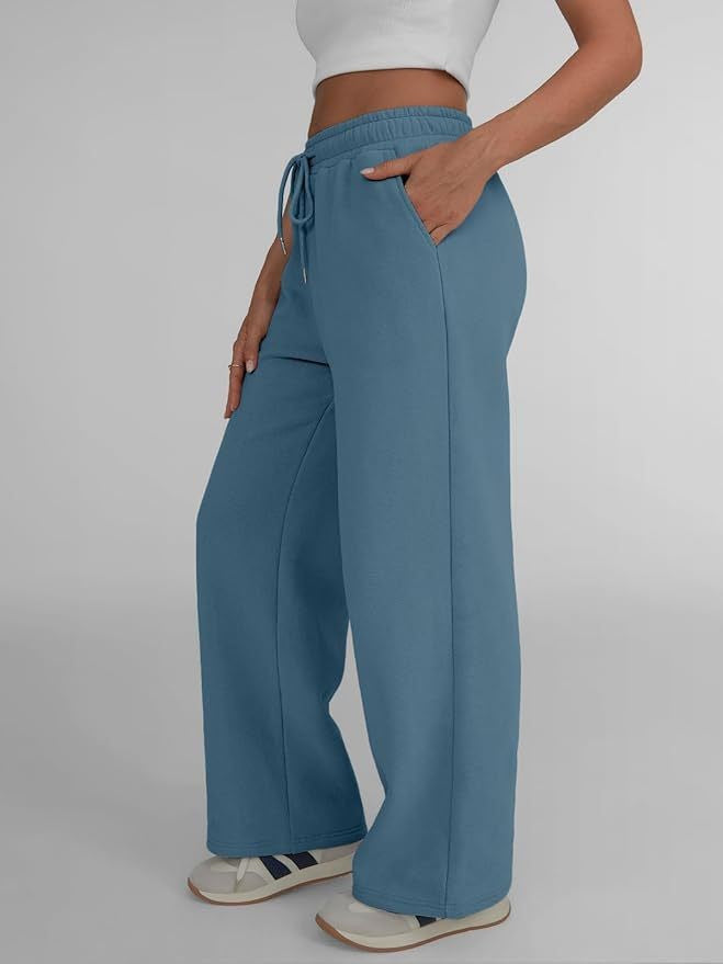 Damen nan weite Loungehose mit hohem Elastikbund, verstellbarem Kordelzug und fließender Palazzosilhouette Drune