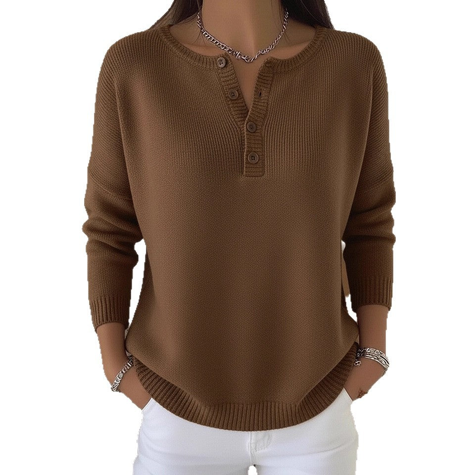 Damen Bequemer und eleganter Strickpullover mit Knopfleiste Drune