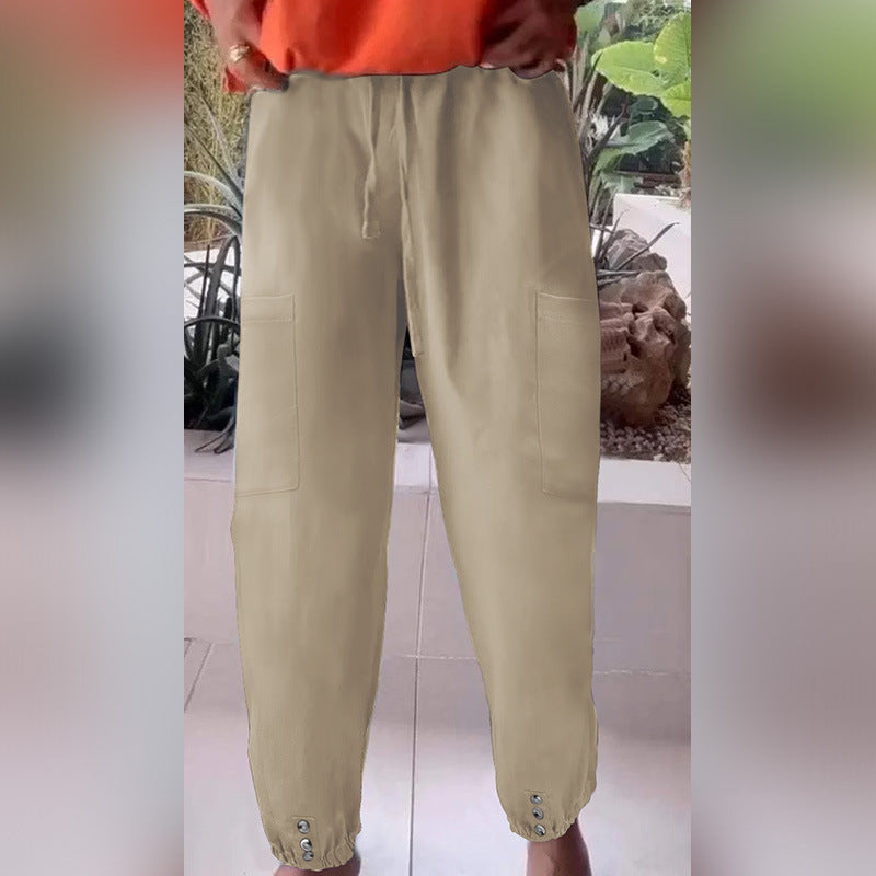 Damen Cargo-Jogginghose mit Kordelzug, aufgesetzten Taschen und Knopfmanschetten Drune