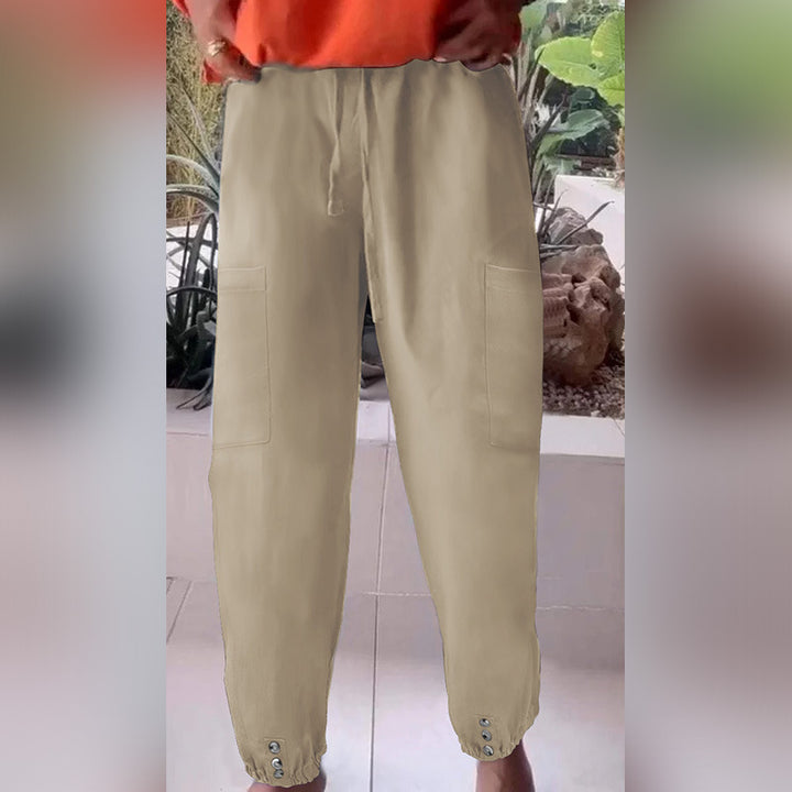 Damen Cargo-Jogginghose mit Kordelzug, aufgesetzten Taschen und Knopfmanschetten Drune