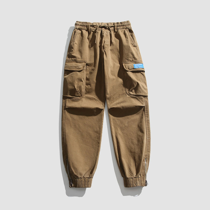 Herren Konisch geschnittene Utility-Cargo-Jogginghose mit Tunnelzugbund, Klapptaschen und Knöchelreißverschlüssen Drune