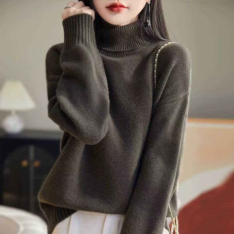 Damen Grobstrickpullover mit hohem Kragen und weichem Material Drune