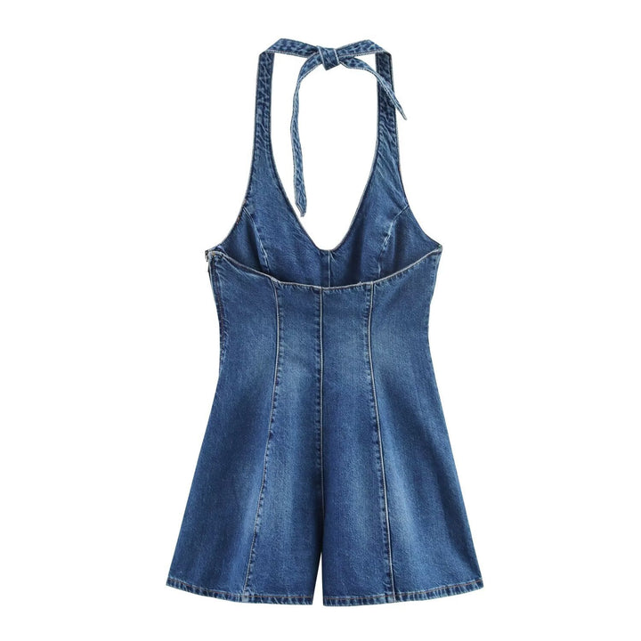 Damen Jumpsuit aus Denim mit Kreuzträgern Drune