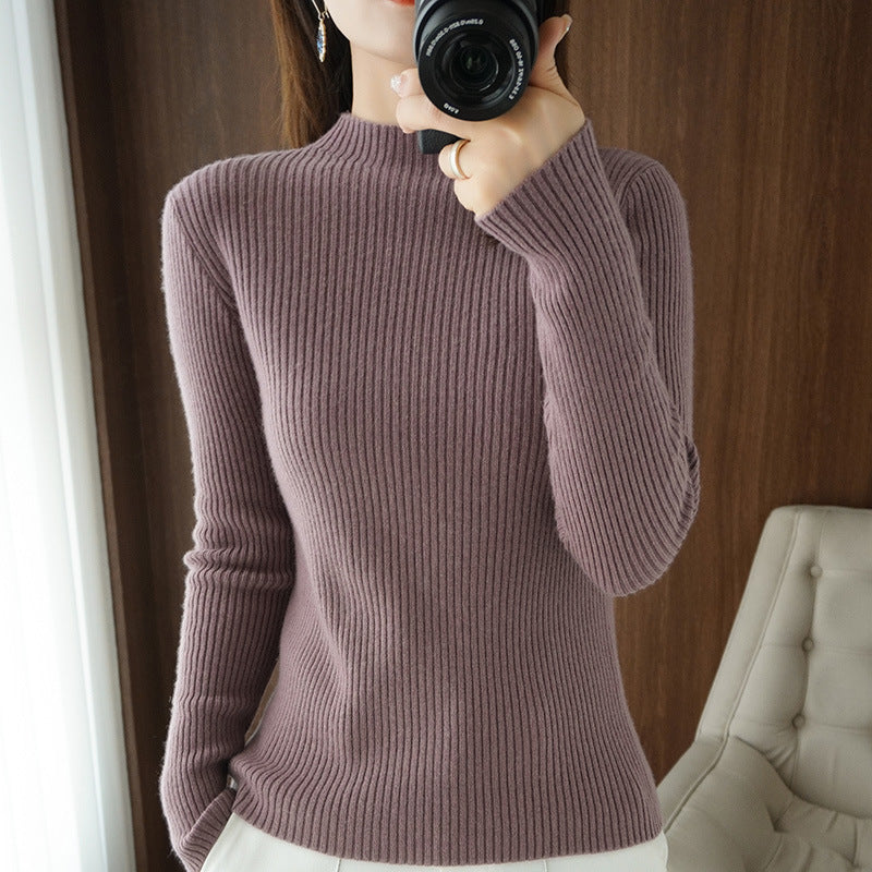 Damen Luxus-Feinstrickpullover mit schmaler Rippenstruktur und kurzem Stehkragen Drune