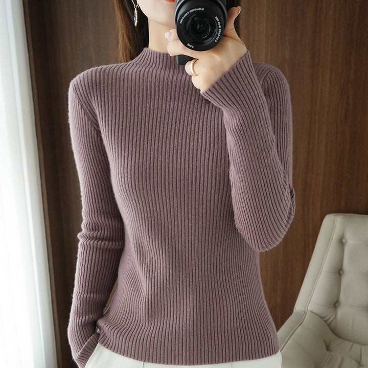 Damen Luxus-Feinstrickpullover mit schmaler Rippenstruktur und kurzem Stehkragen Drune