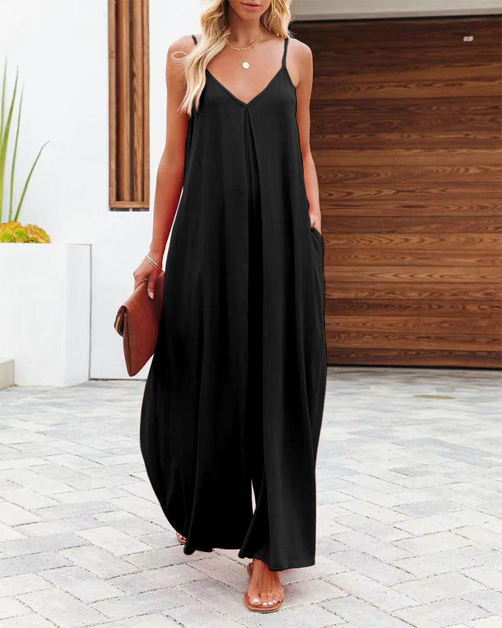 Damen Maxikleid mit v-ausschnitt und fließendem Schnitt Drune