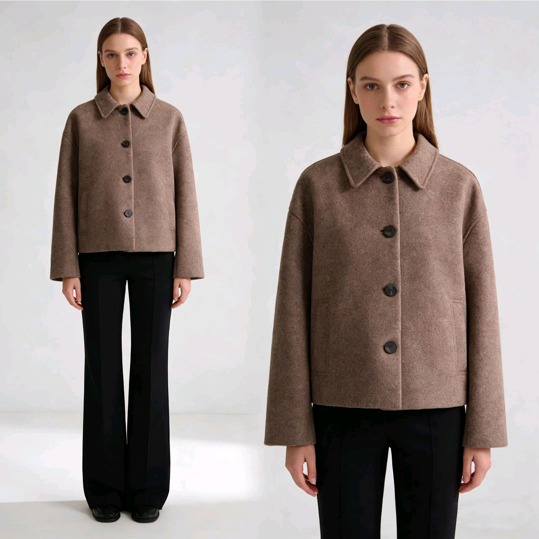 Damen nan kurzgeschnittene Blousonjacke aus Wollmix mit Hemdkragen und Leistentaschen Drune