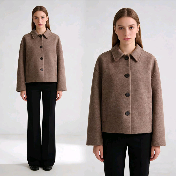 Damen nan kurzgeschnittene Blousonjacke aus Wollmix mit Hemdkragen und Leistentaschen Drune