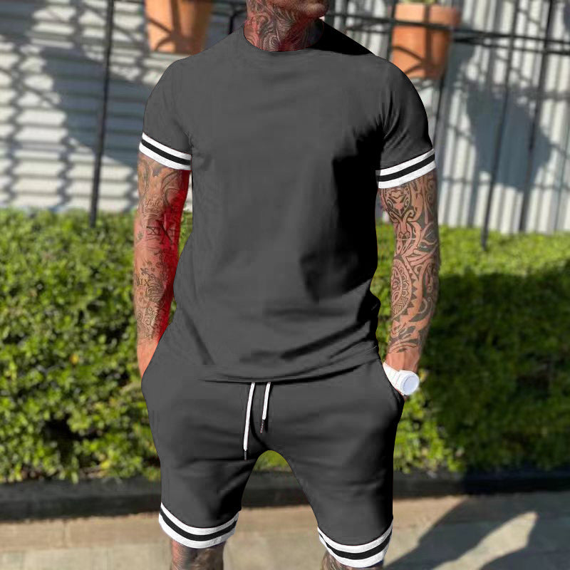 Herren nan sportliches Freizeitset aus Baumwolljersey mit Rundhalsshirt und Kordel-Kurzhose Drune