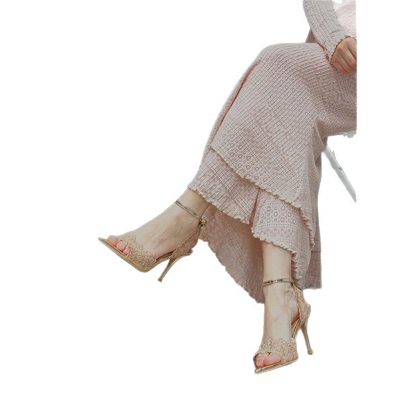 Damen Elegante Spitzen‑Slingback‑Pumps mit spitzer Zehenform und verstellbarem Knöchelriemen Drune