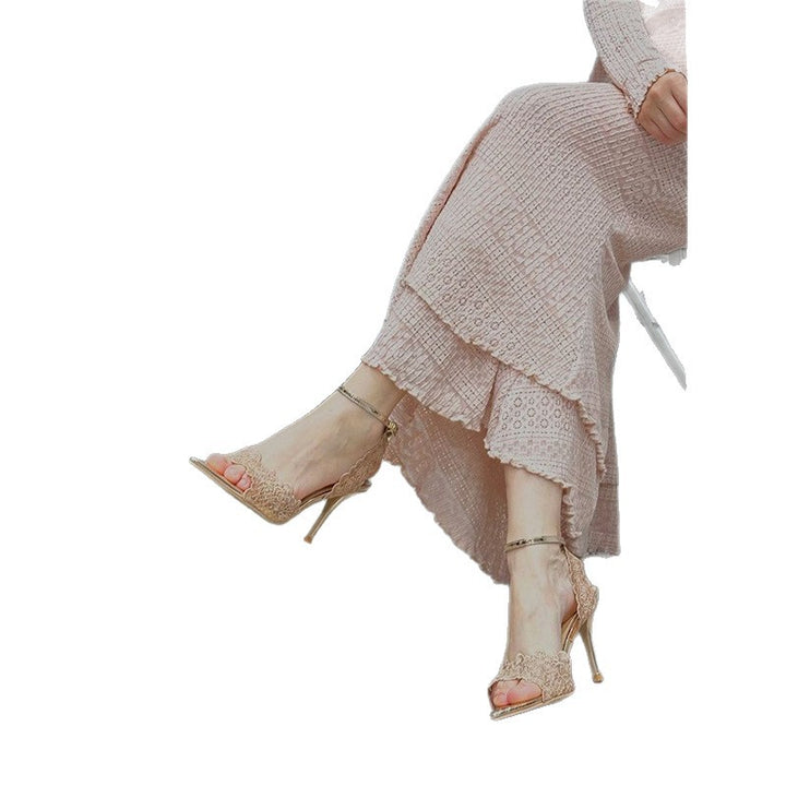Damen Elegante Spitzen‑Slingback‑Pumps mit spitzer Zehenform und verstellbarem Knöchelriemen Drune