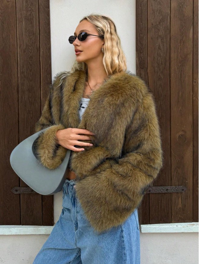 Drune | Luxuriöser Plüsch-Fauxpelz-Mantel für Damen
