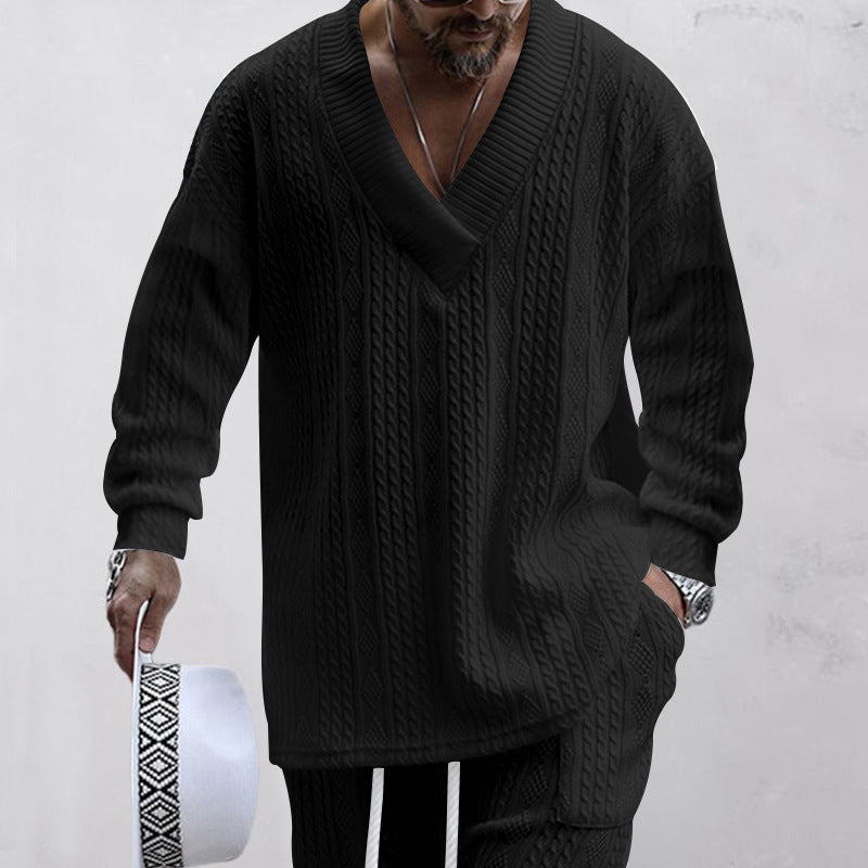 Herren Luxus Strickpullover mit V-Ausschnitt und modernen Zopfmustern Drune