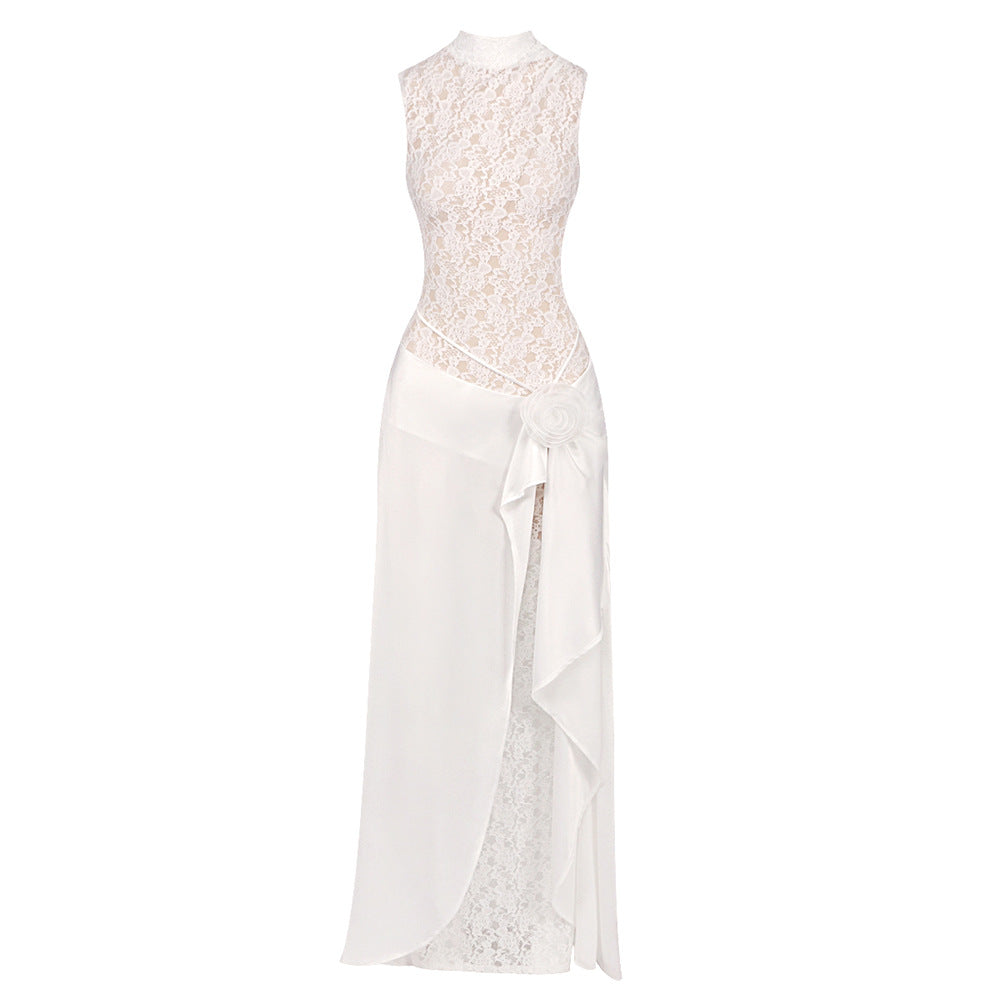 Damen Elegantes Hochzeitskleid mit Spitze und schwingendem Rock Drune