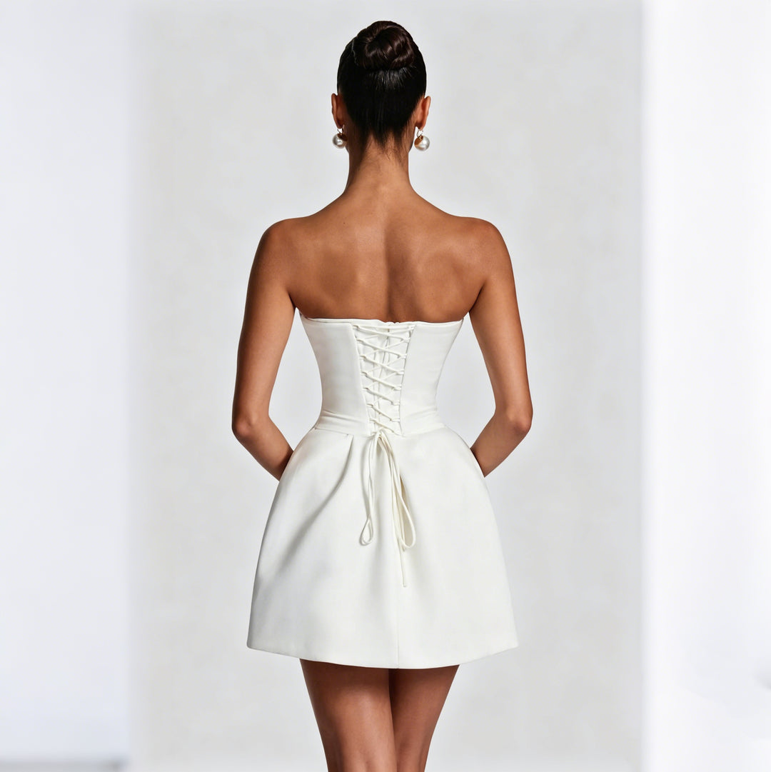 Damen Minikleid mit strukturierter Corsage und tiefem Ausschnitt Drune
