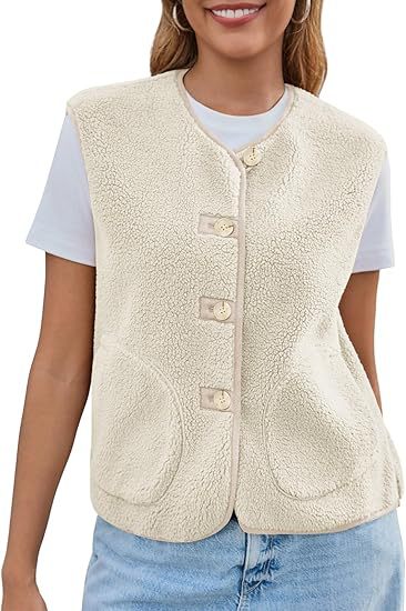 Damen Teddy-Fleeceweste mit Knopfleiste und Eingrifftaschen Drune