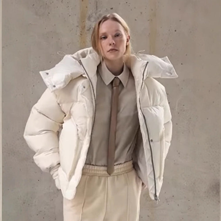 Damen Oversize Wattierte Pufferjacke mit extra hohem Stehkragen, zweifachem Frontreißverschluss und kastiger Silhouette Drune