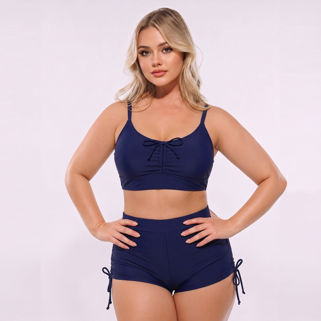 Damen Hoch geschnittenes Tankini-Set mit verstellbaren Trägern und Raffung Drune