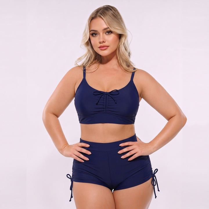 Damen Hoch geschnittenes Tankini-Set mit verstellbaren Trägern und Raffung Drune