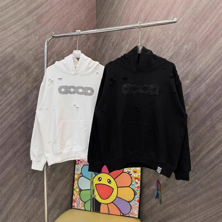 Damen Oversized Kapuzenpullover mit zerrissenen Details Drune