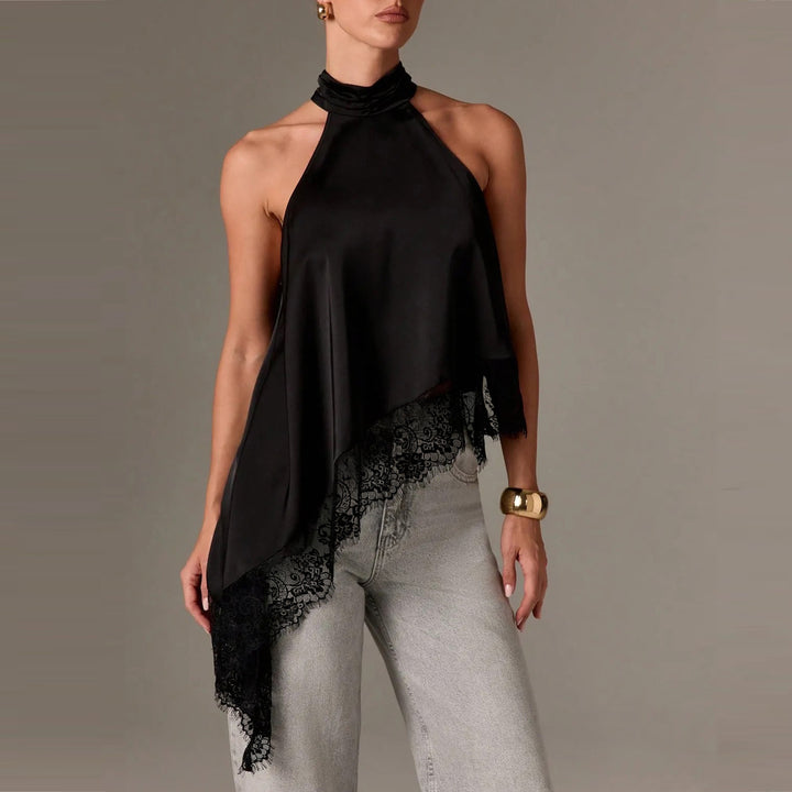 Damen luftiges Chiffon-Top mit eleganter Spitzenverzierung Drune