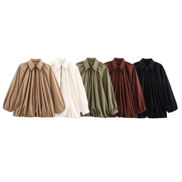 Damen Modische Bluse mit Volants und Reißverschluss Drune