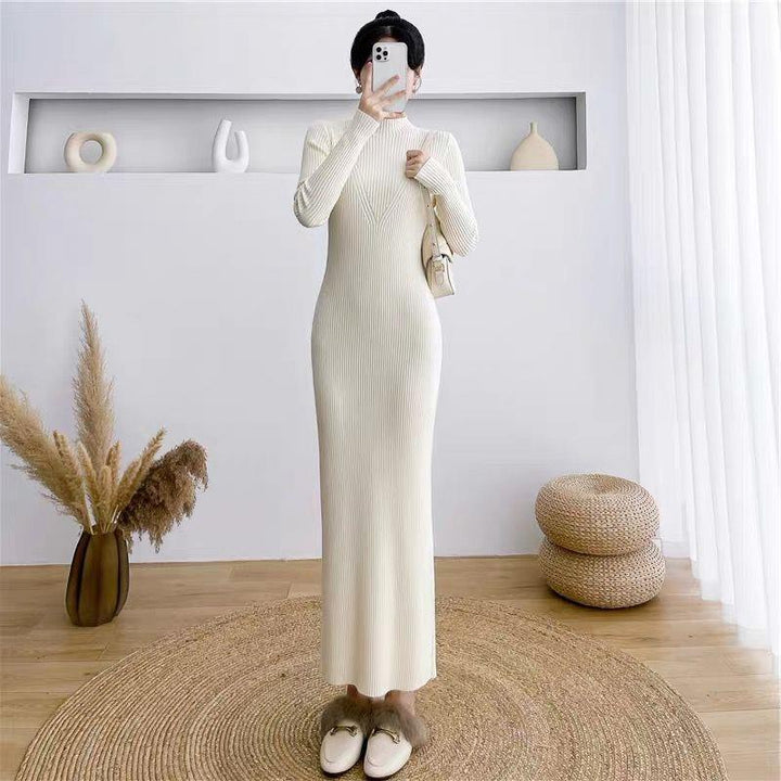 Damen Elegantes Strickkleid mit hohem Kragen und strukturiertem Design Drune
