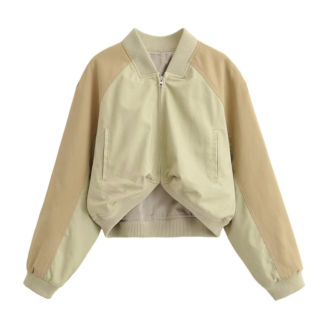 Damen Kurz geschnittene Colorblock‑Bomberjacke mit Raglanärmeln und Rippenbündchen Drune