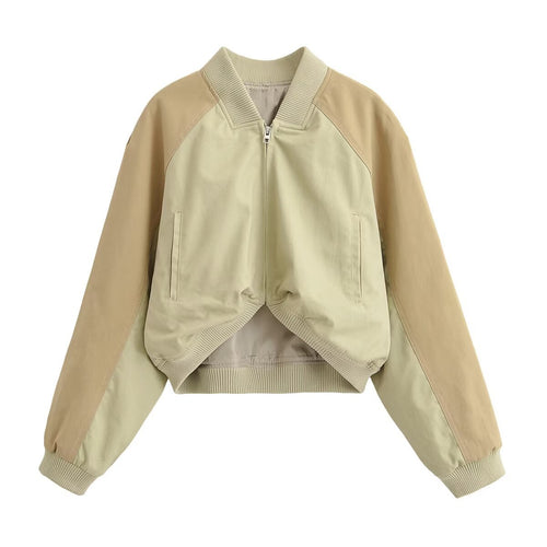 Damen Kurz geschnittene Colorblock‑Bomberjacke mit Raglanärmeln und Rippenbündchen Drune
