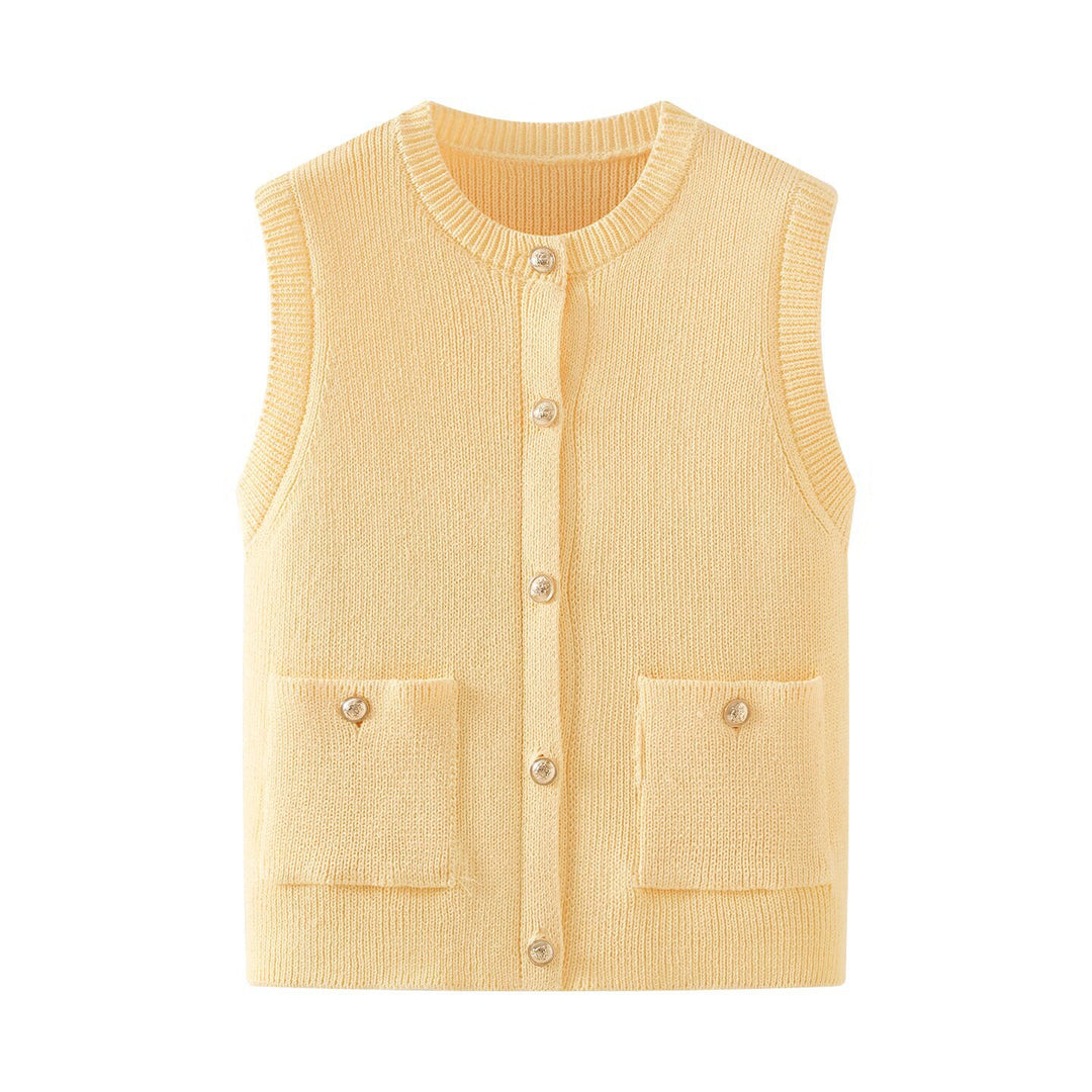 Damen Strickjacke ohne Ärmel mit Knopfdetails und praktischen Taschen Drune