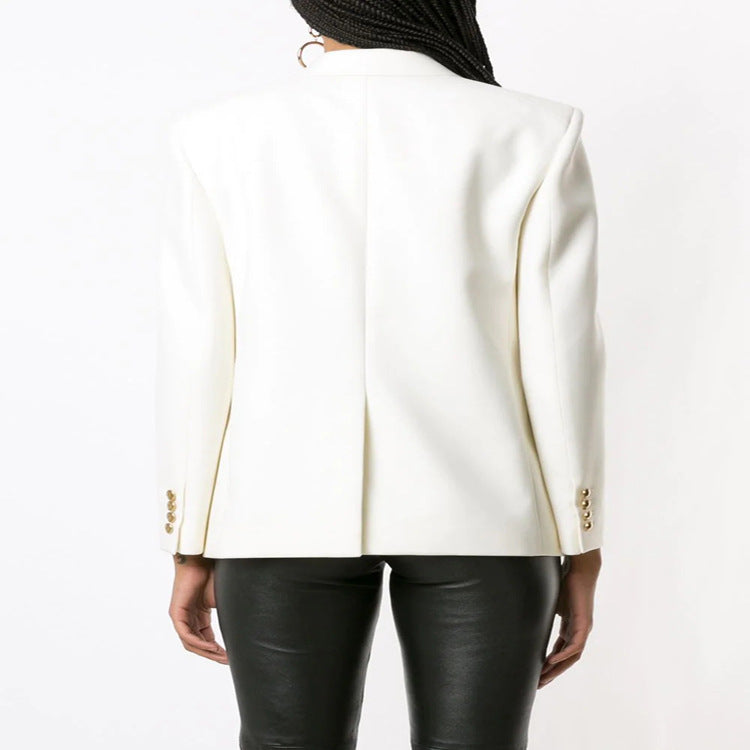 Damen Boxy-Zweireiher-Blazer im Clean-Tailoring mit strukturierten Schultern Drune