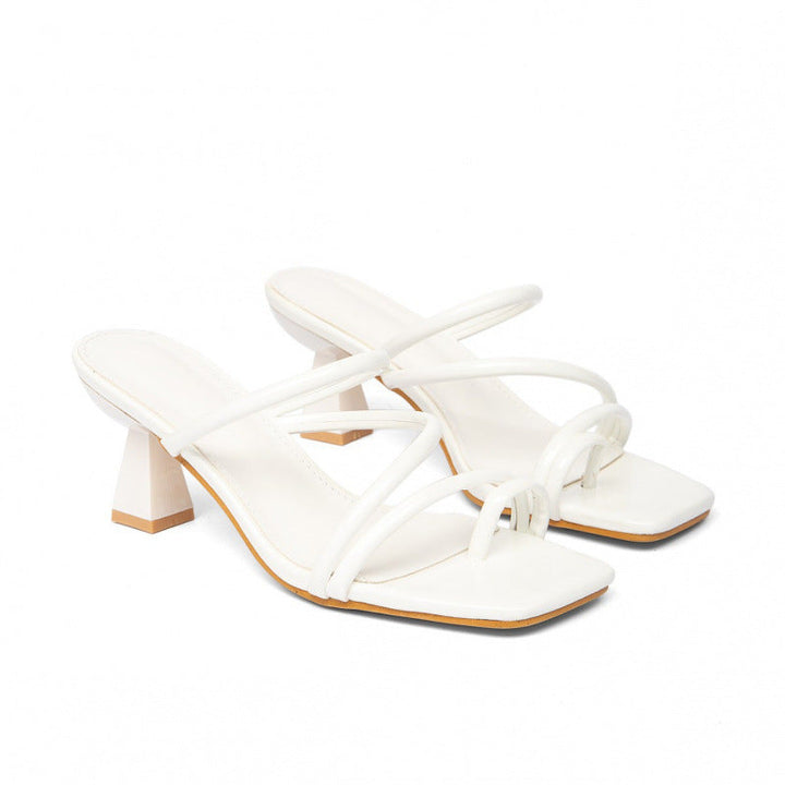Damen modische Riemchen-Sandalen mit quadratischer Zehenpartie und stabilem Blockabsatz Drune