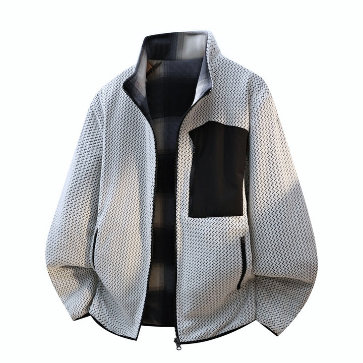 Herren strukturierte Fleece-Overlayerjacke mit kontrast-Brusttasche und Zwei-Wege-Reißverschluss Drune