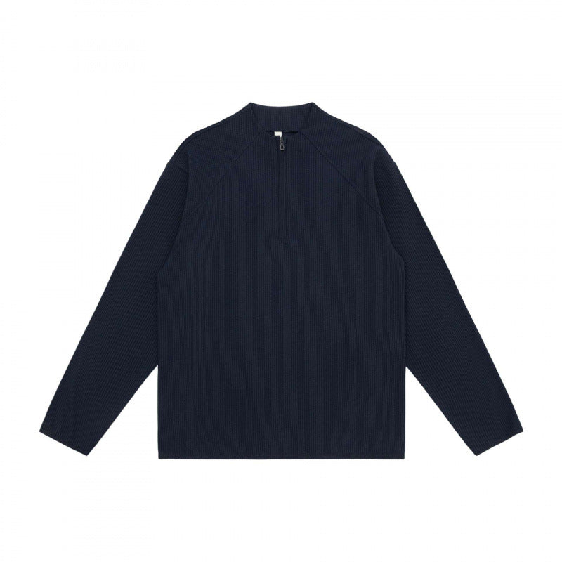 Unisex Waffelstrick-Halbzip-Pullover mit Raglanärmeln Drune