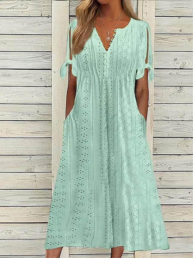 Damen Maxikleid mit Luftigen Ärmeln und Eleganten Lochmustern Drune
