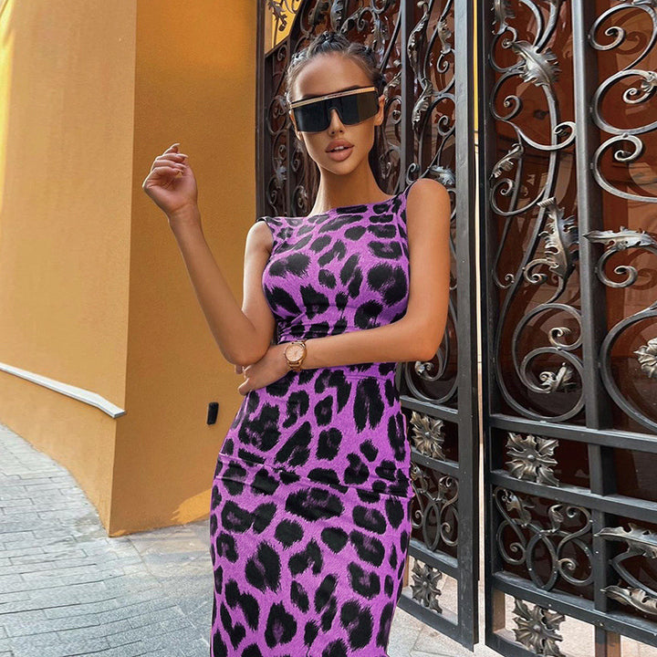 Drune Damen figurbetontes Kleid mit modischem Leopardenmuster und schulterfreier Optik