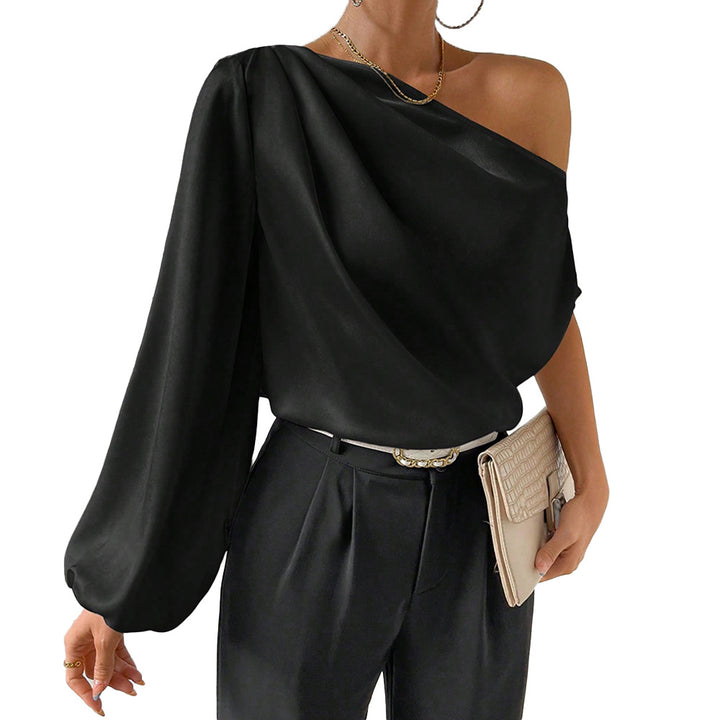 Damen asymmetrisches Top mit eleganten Puffärmeln Drune
