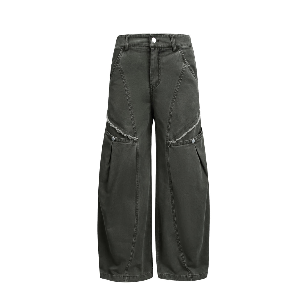 Damen Cargohose im Cropped-Schnitt mit weitem Bein und Fransenbesatz Drune