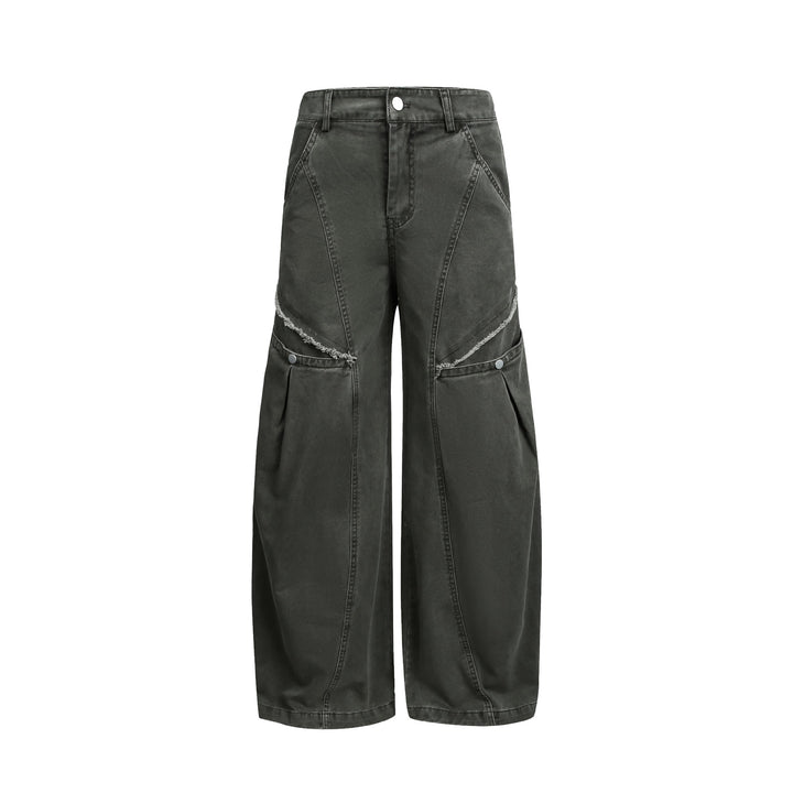 Damen Cargohose im Cropped-Schnitt mit weitem Bein und Fransenbesatz Drune