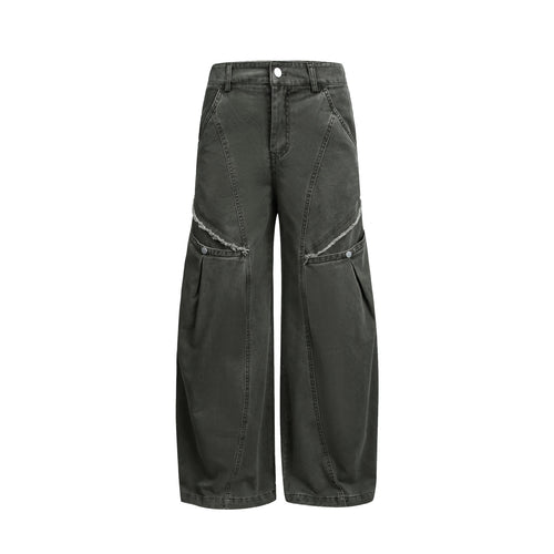 Damen Cargohose im Cropped-Schnitt mit weitem Bein und Fransenbesatz Drune