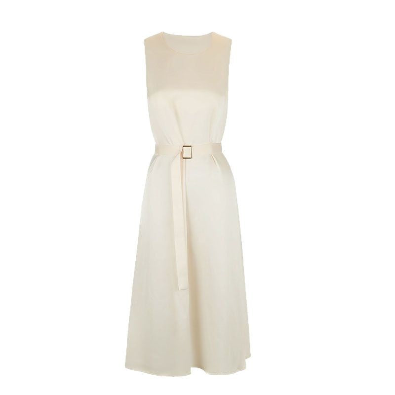 Damen Elegantes Midikleid mit Taillengürtel und fließendem Schnitt Drune