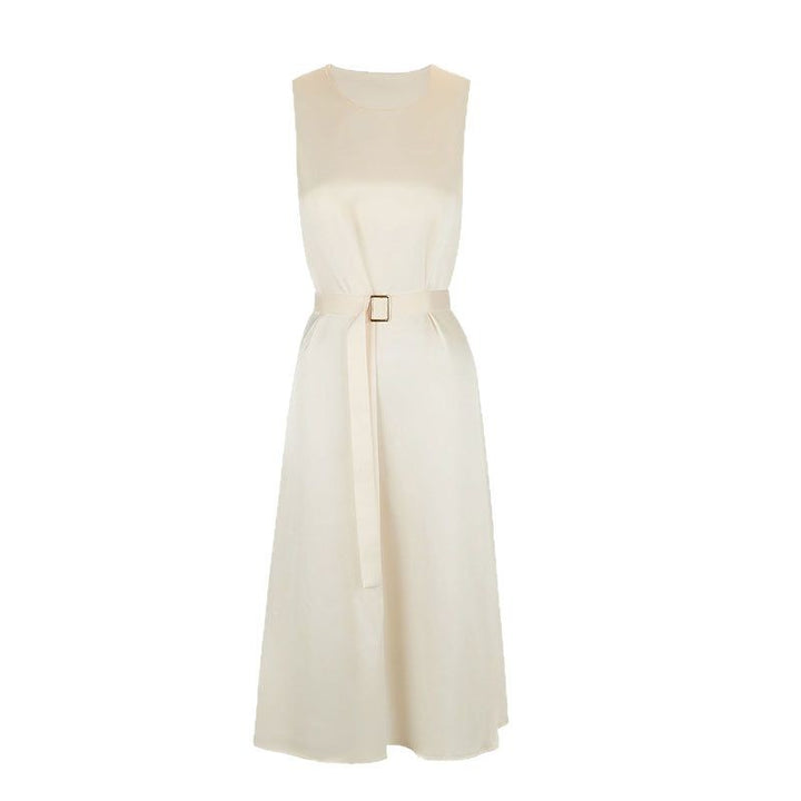 Damen Elegantes Midikleid mit Taillengürtel und fließendem Schnitt Drune