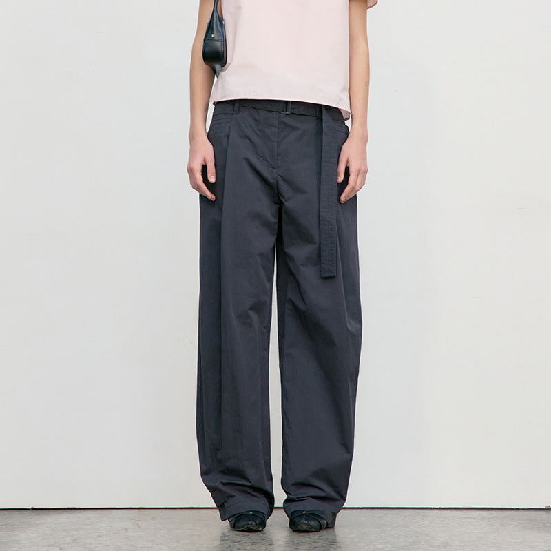Damen Weit geschnittene Stoffhose mit Ton-in-Ton Gürtel Drune