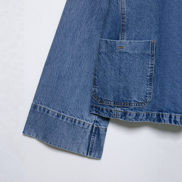 Damen Cropped Oversize-Jeansjacke mit großen aufgesetzten Taschen und sichtbarer Knopfleiste Drune