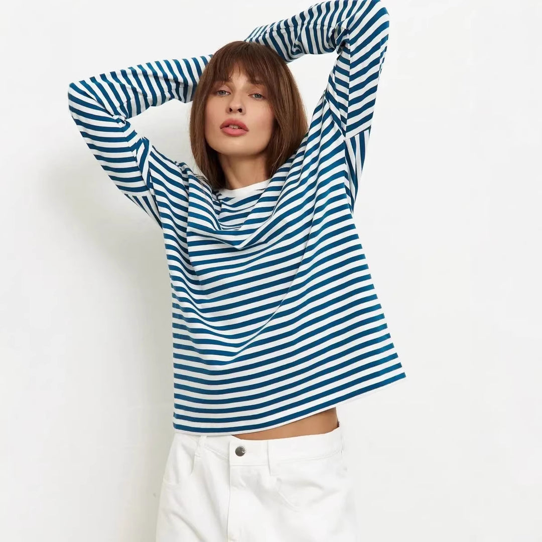 Damen Lässiges gestreiftes Langarmshirt Drune