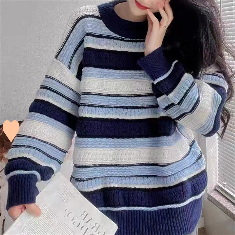 Damen lässiger Pullover mit strukturiertem Streifenmuster Drune