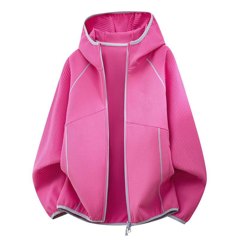 Damen Kapuzenjacke aus atmungsaktivem Waffelstrick mit oversized Schnitt und Reißverschluss Drune